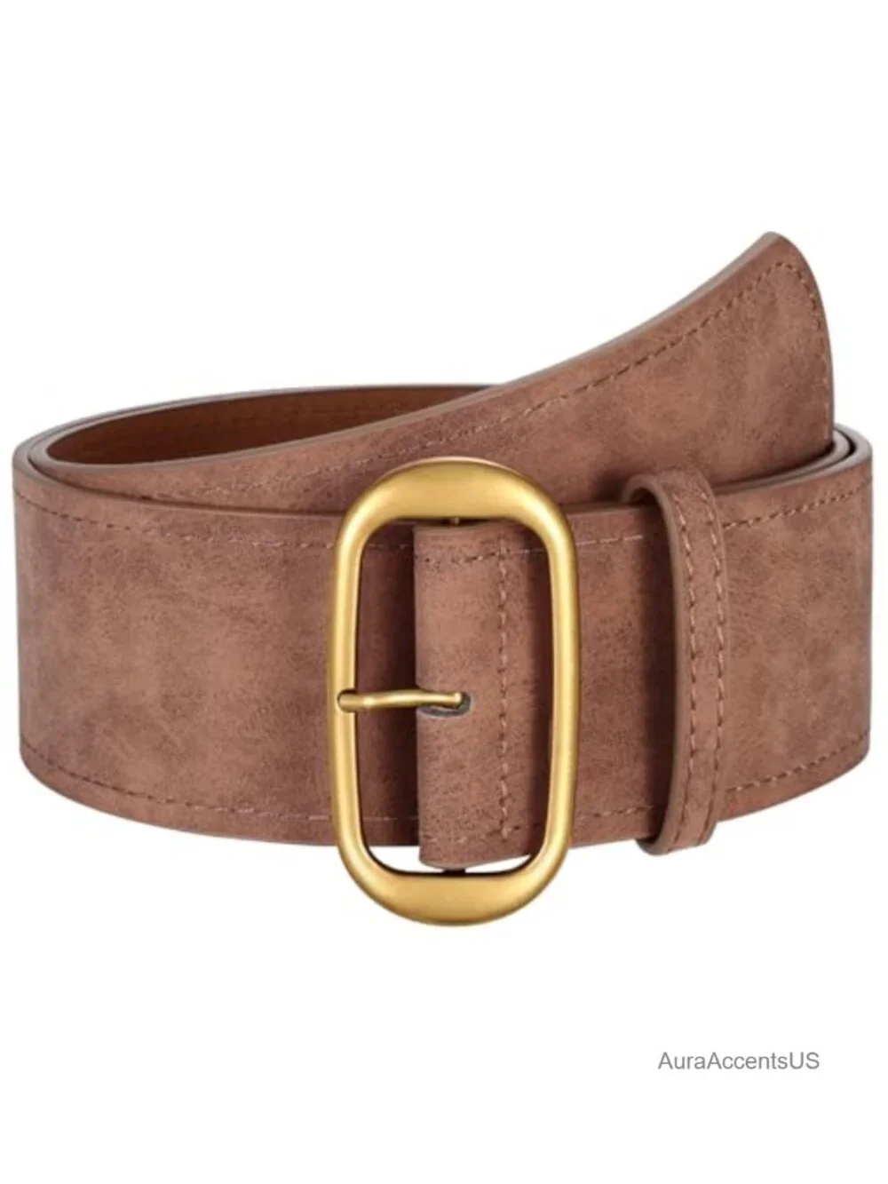 Women Wide Suede Belt with Gold Buckle Chunky Waist Belt for Dresses Fashion